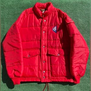 Vintage 70’s Swingster King Cola Red Puffer Jacket Mens Size Large USA Made